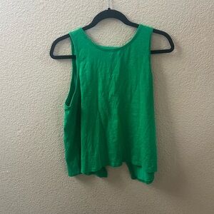 J Crew—100% Cotton Green Sleeveless Oversize Crew Neck Tie Back Loose Tank Top—L